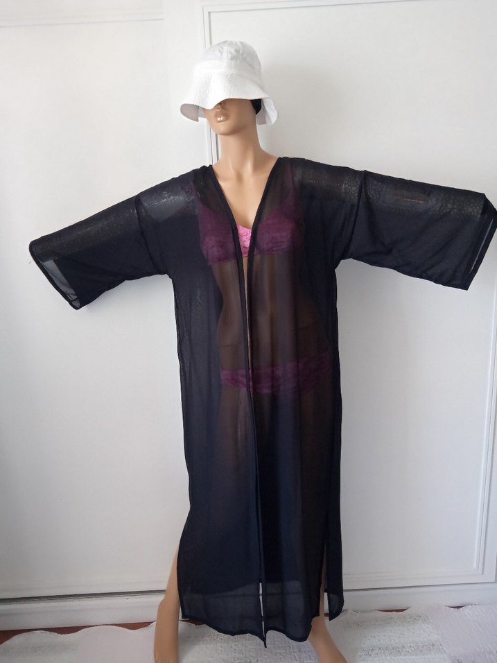 Uzun Siyah Dökümlü Kadın Pareo - Görsel 2