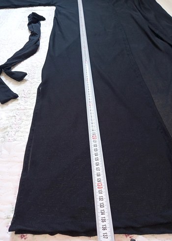 Uzun Siyah  likralı tül kumaş pareo - Görsel 5