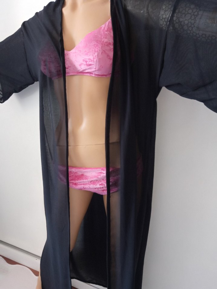 Uzun Siyah  likralı tül kumaş pareo - Görsel 4