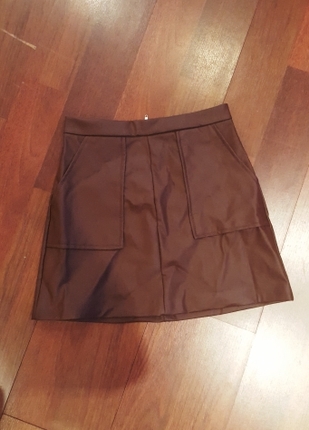 zara suni deri mini etek