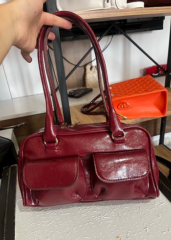 Klasik Kırmızı Deri Kadın Çanta - Görsel 3