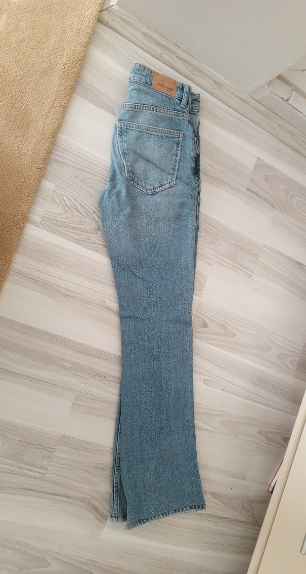 Kadın Gri Mavi Midi Denim Bol Paça Jean - Görsel 3