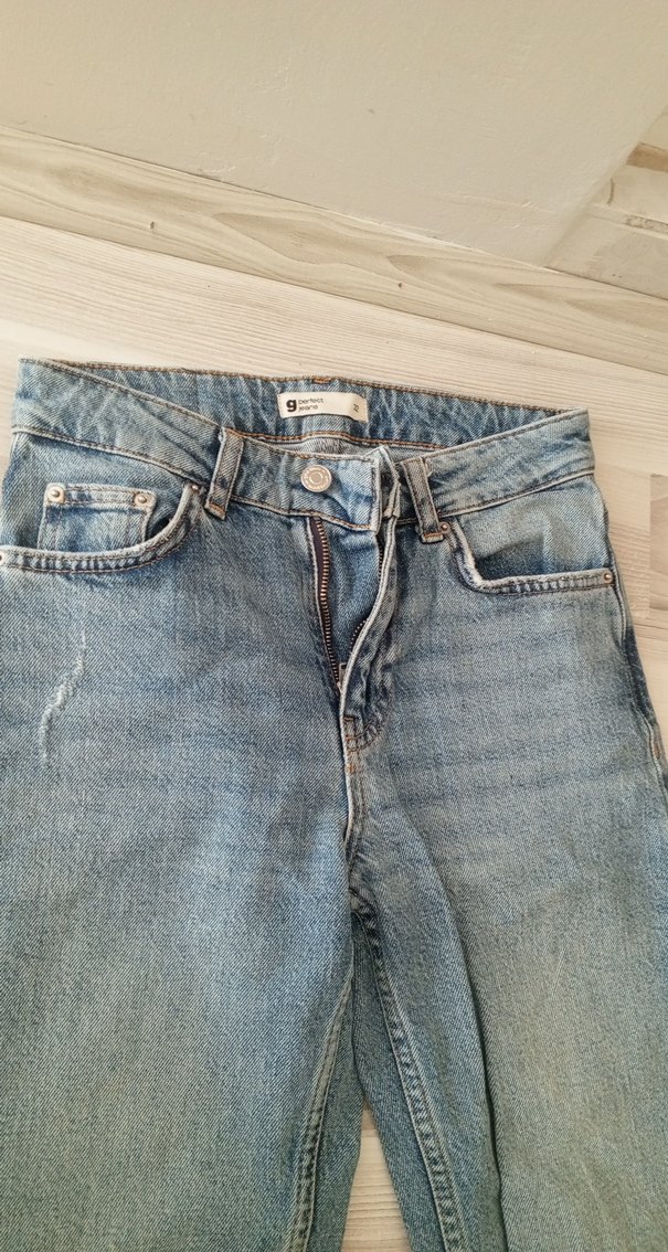 Kadın Gri Mavi Midi Denim Bol Paça Jean - Görsel 2