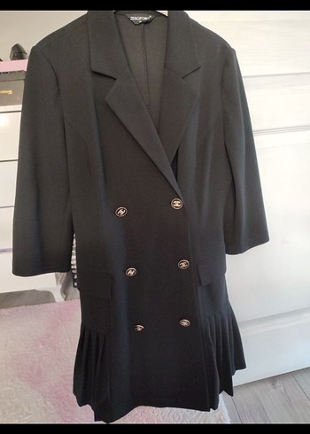 Düğmeli Siyah  Mini Elbise - Görsel 3