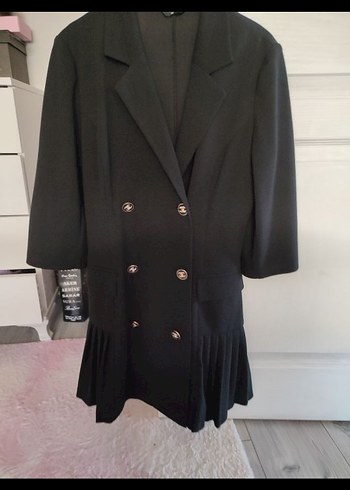 Düğmeli Siyah  Mini Elbise - Görsel 4