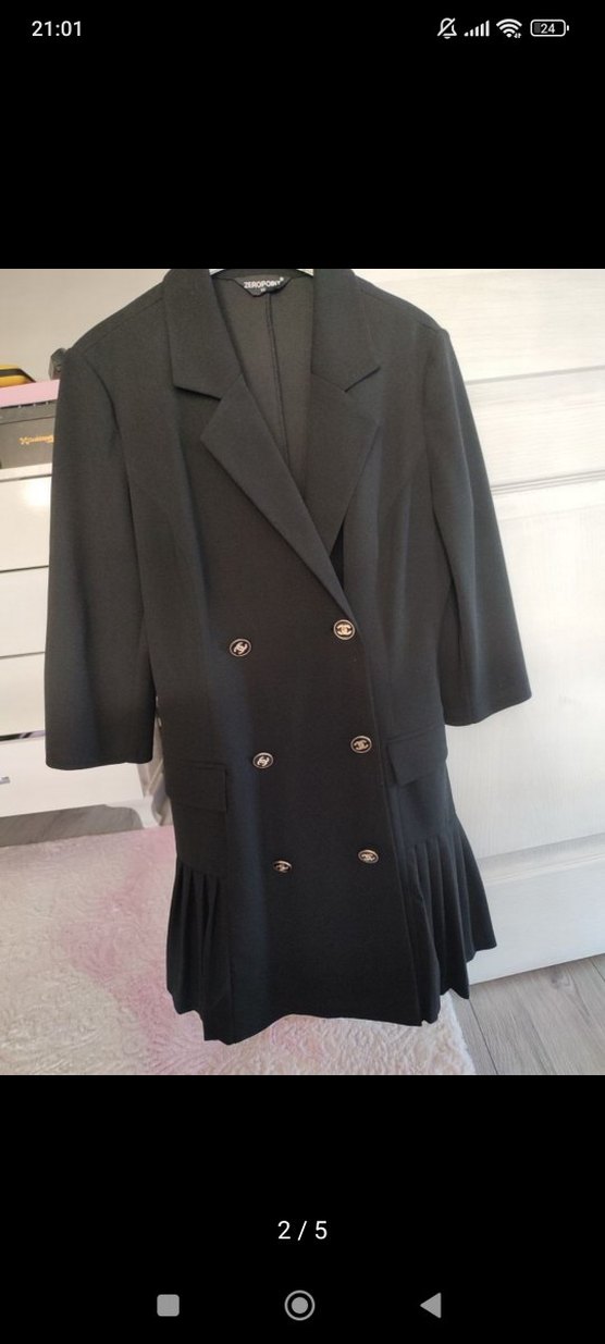 Düğmeli Siyah  Mini Elbise - Görsel 2