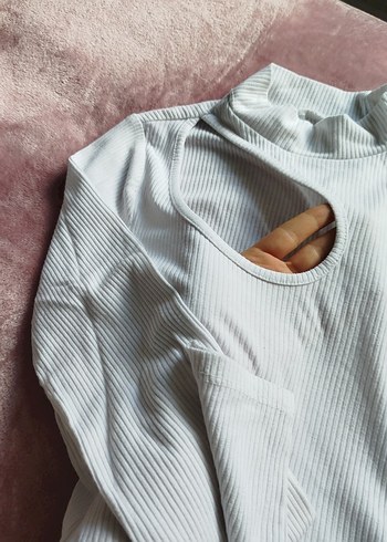 Uzun Kollu, Mini, Beyaz Kadın Kazak - Görsel 2