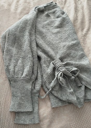 Gri Örgü  V yaka Kadın Kazak - Görsel 2