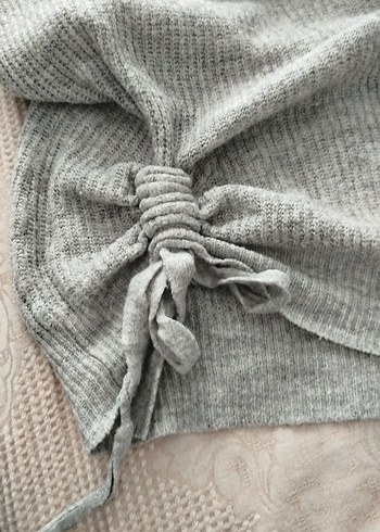 Gri Örgü  V yaka Kadın Kazak - Görsel 5