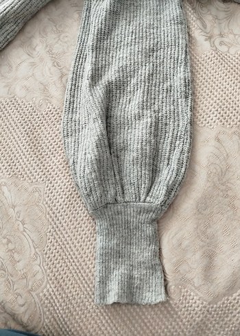 Gri Örgü  V yaka Kadın Kazak - Görsel 3