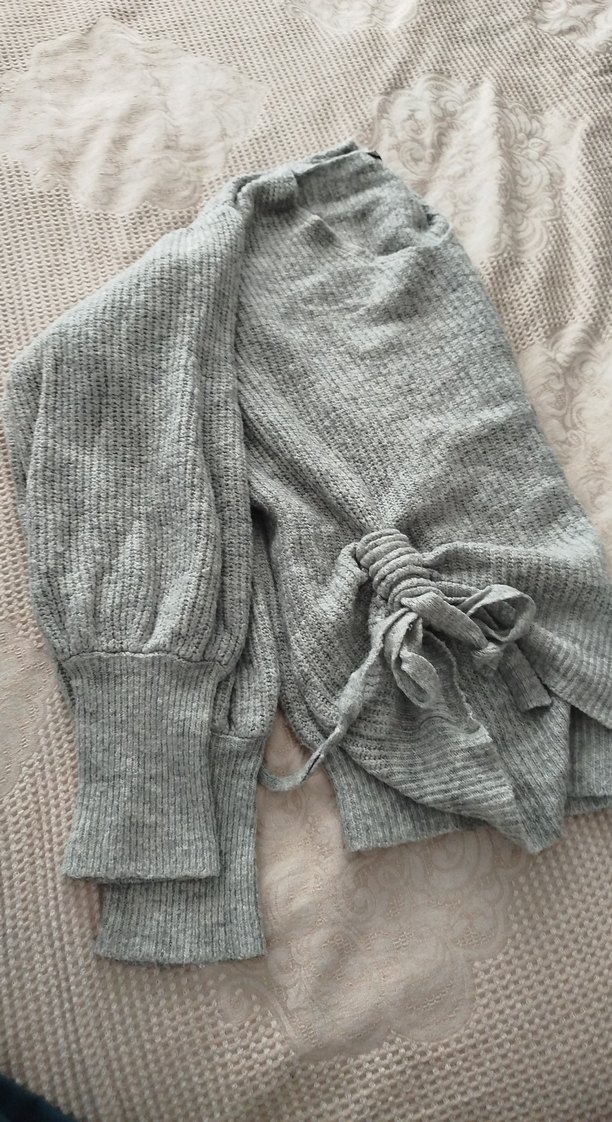 Gri Örgü  V yaka Kadın Kazak - Görsel 2