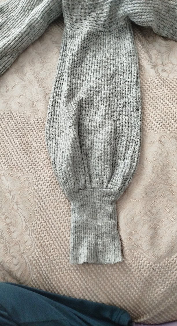 Gri Örgü  V yaka Kadın Kazak - Görsel 3