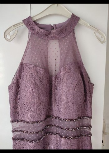 Dantel Detaylı Mor uzun Nişan Elbisesi - Görsel 7