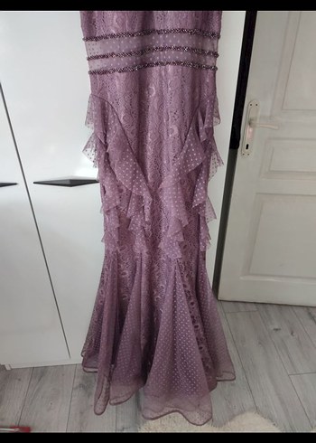 Dantel Detaylı Mor uzun Nişan Elbisesi - Görsel 6