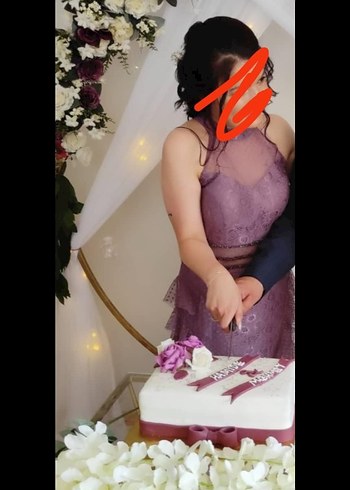 Dantel Detaylı Mor uzun Nişan Elbisesi - Görsel 2