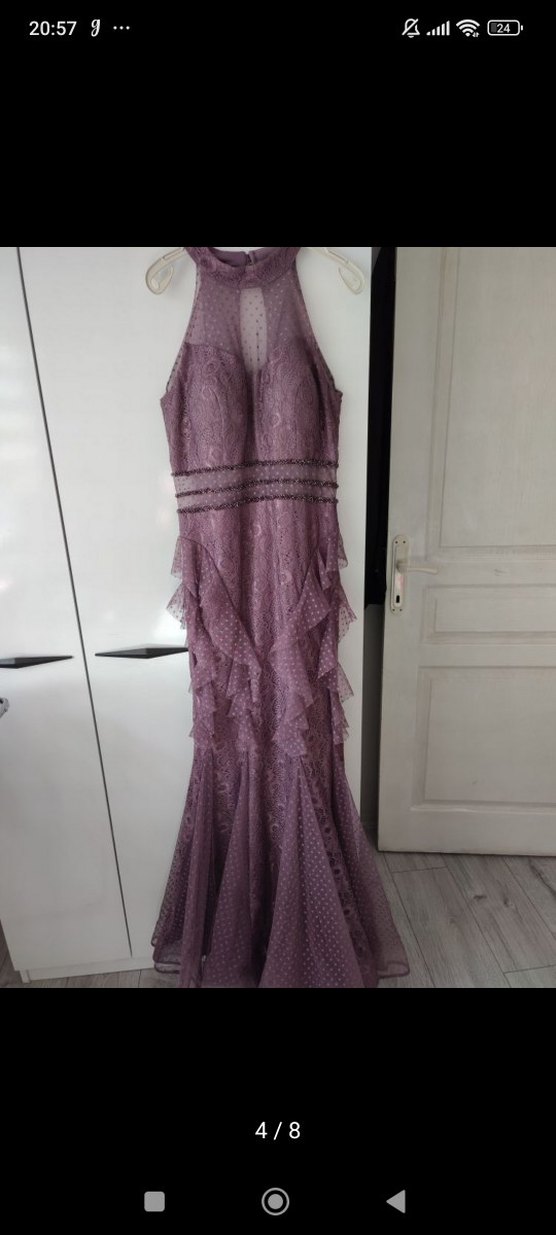 Dantel Detaylı Mor uzun Nişan Elbisesi - Görsel 4