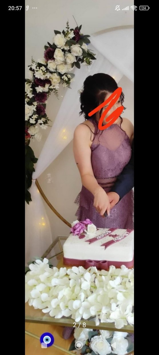 Dantel Detaylı Mor uzun Nişan Elbisesi - Görsel 2