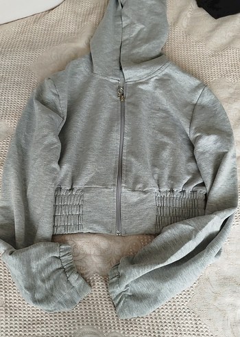 Gri Mini Fermuarlı Kadın Sweatshirt - Görsel 2