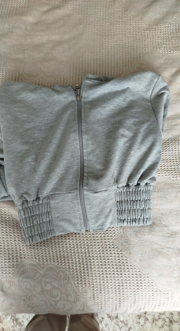 Gri Mini Fermuarlı Kadın Sweatshirt - Görsel 3