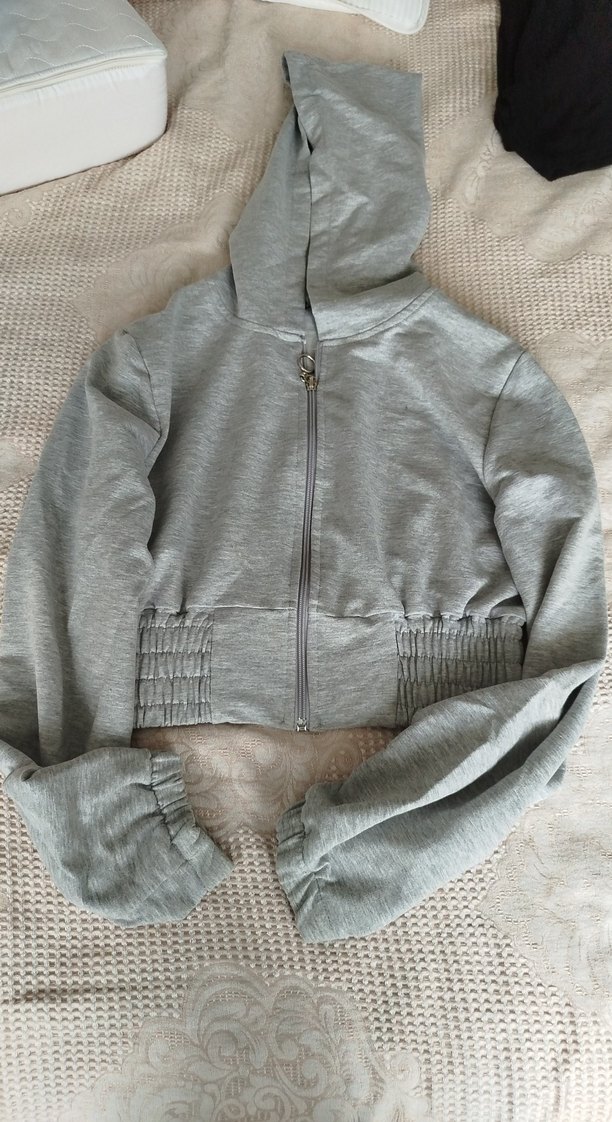 Gri Mini Fermuarlı Kadın Sweatshirt - Görsel 2