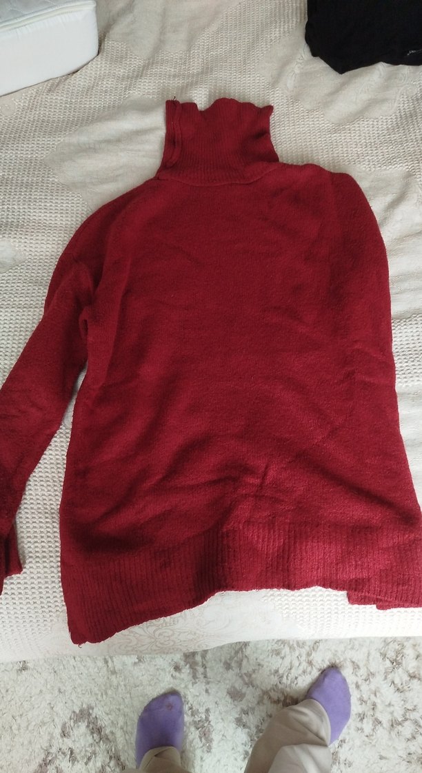 bordo Balıkçı Yaka Kadın Triko Kazak - Görsel 4