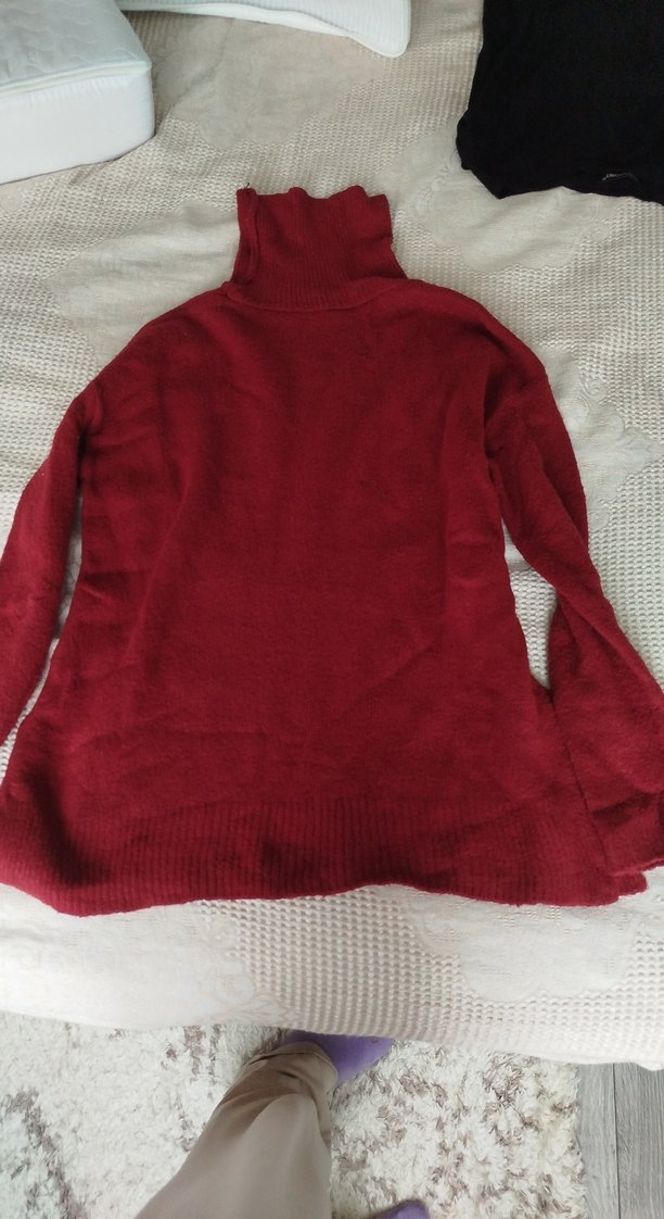 bordo Balıkçı Yaka Kadın Triko Kazak - Görsel 2