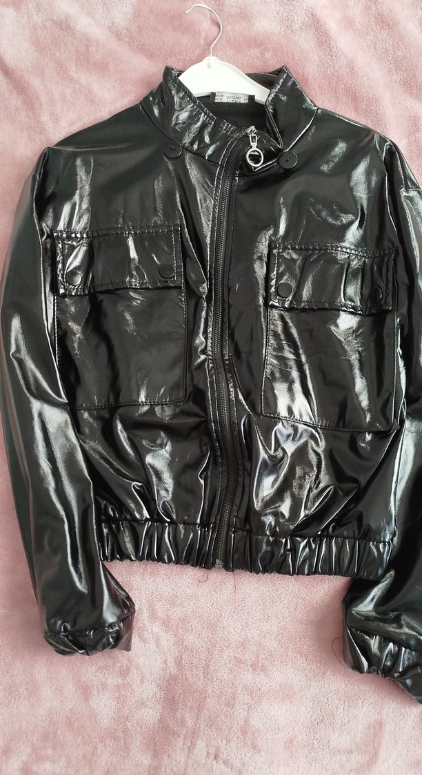 Kadın Parlak Siyah Deri Ceket - Görsel 2