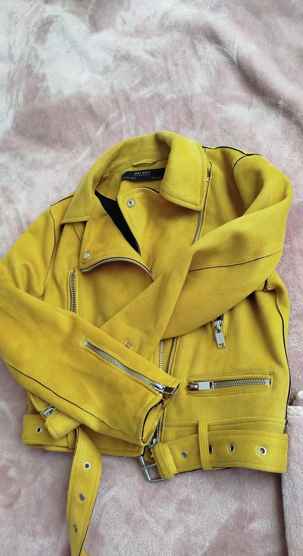 Sarı Süet Mini Kadın Deri Ceket - Görsel 2