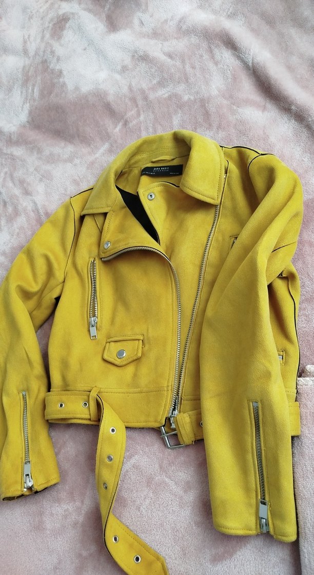 Sarı Süet Mini Kadın Deri Ceket - Görsel 3