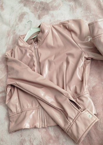 Pembe Deri Mini Fermuarlı Kadın Ceket - Görsel 2