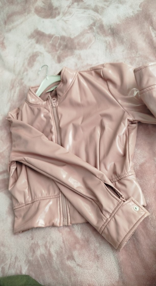 Pembe Deri Mini Fermuarlı Kadın Ceket - Görsel 2