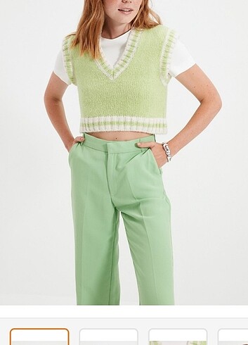 Etiketli Mint Crop Triko Bluz