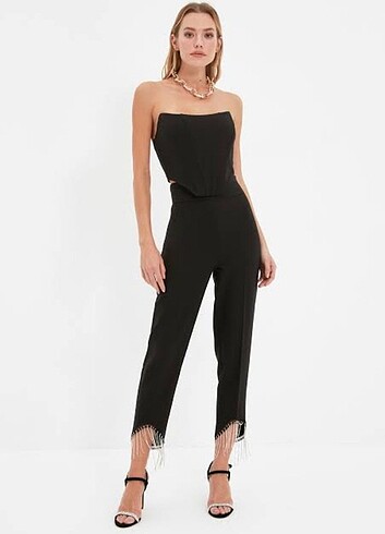 Siyah Crop Astarlı Dokuma Korse Detaylı Büstiyer 