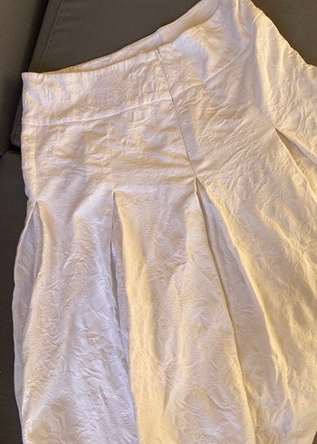 Beyaz Pilili Midi Hamile Keten Etek - Görsel 2