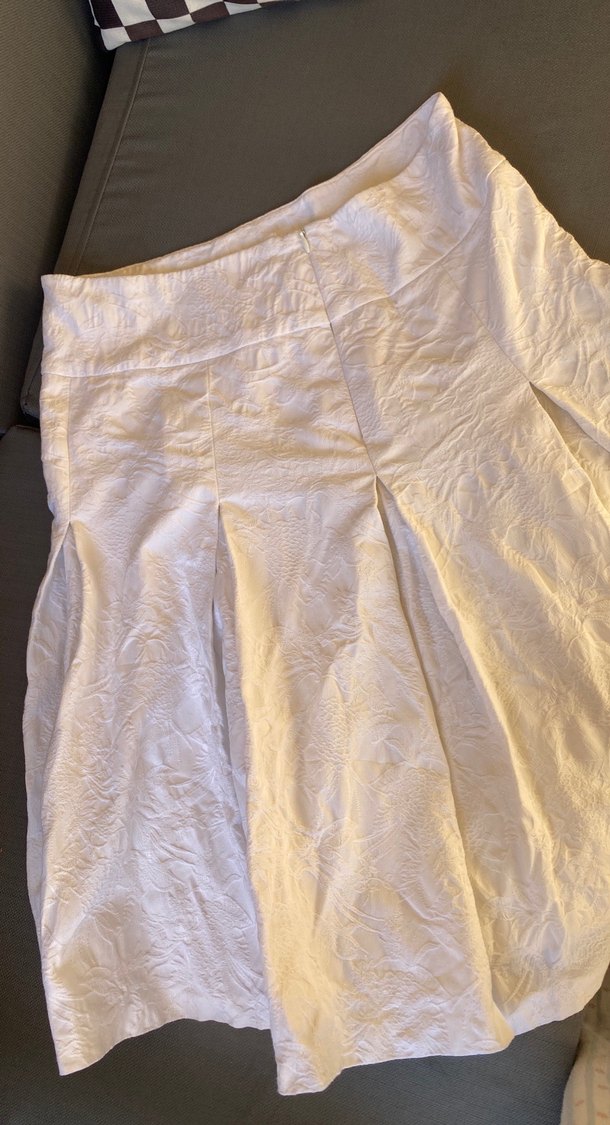 Beyaz Pilili Midi Hamile Keten Etek - Görsel 2