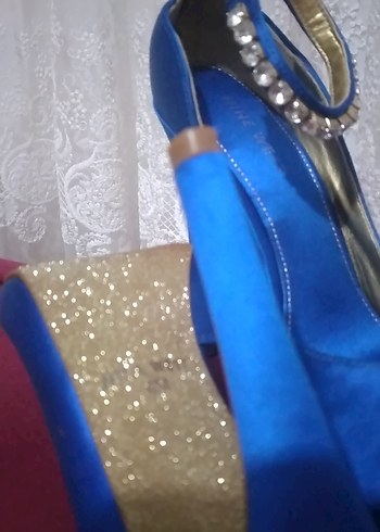 36 Beden mavi Renk Mavi İşlemeli Stiletto Topuklu Kadın Abiye Ayakkabı