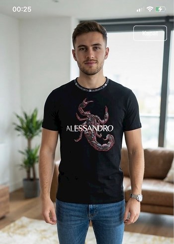 Alessandrini Alessandro Zimet Siyah İskorpit Baskili Tisort