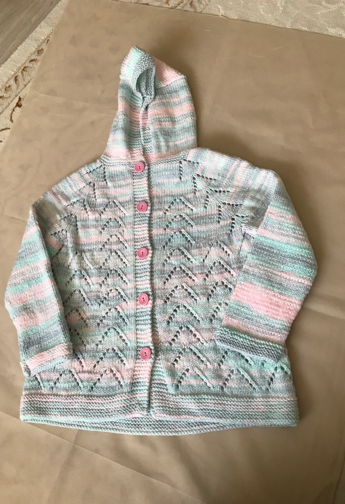 3-4yaş Kız Çocuk Pastel Renkli Kapüşonlu Örgü Hırka - Görsel 2