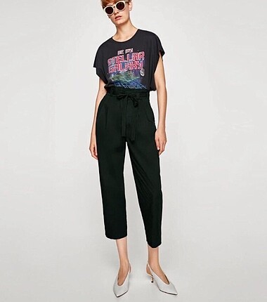 Zara Zümrüt Yeşili Yüksek Bel Kemerli Pantolon