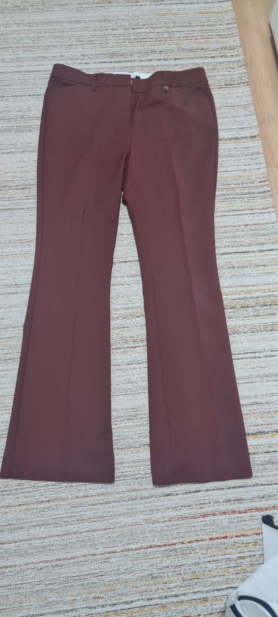 Bordo Pilili Kadın Kumaş Pantolon - Görsel 2