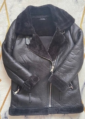 Kürk Detaylı Siyah Deri Kadın Biker Ceket