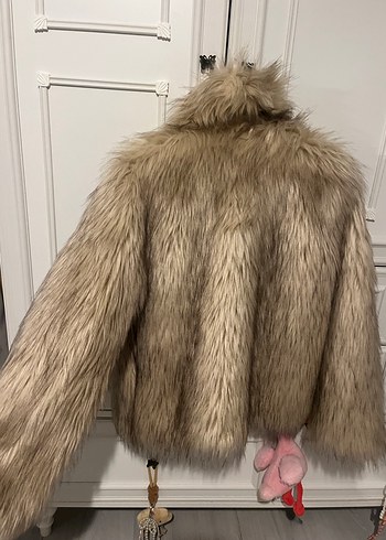 Bej Kadın Yumuşak Dokulu Kürk Mont - Görsel 2