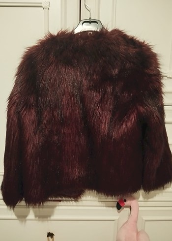Bordo Kadın Suni Kürk Ceket - Görsel 2
