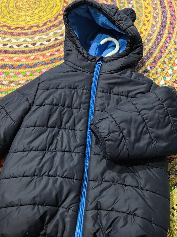 Erkek Çocuk Mavi Fermuarlı Kapüşonlu Mont - Görsel 3