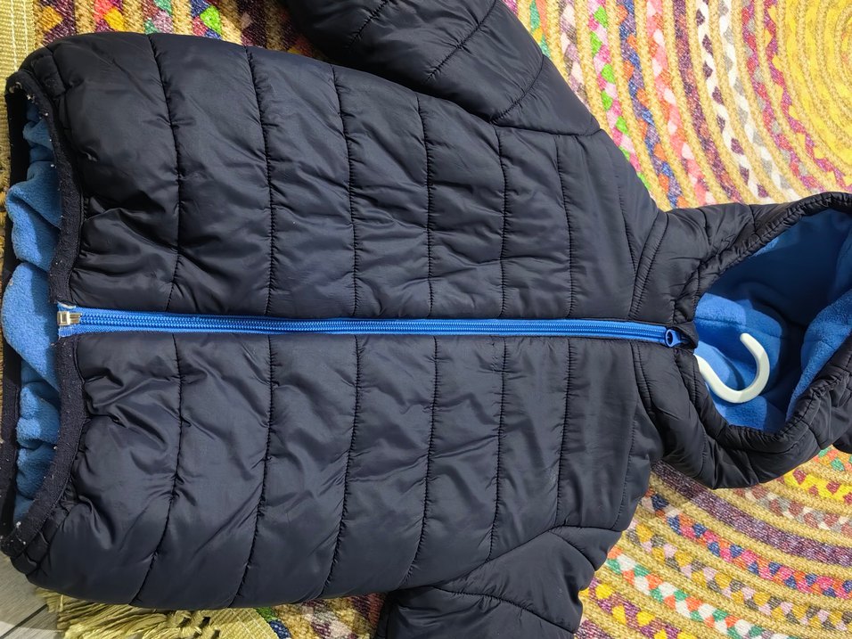 Erkek Çocuk Mavi Fermuarlı Kapüşonlu Mont - Görsel 2