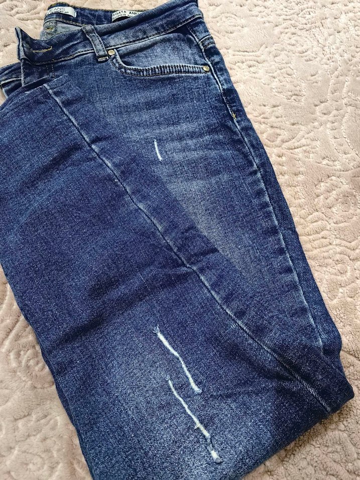 Renkli Batik Desenli Kadın Kot Pantolon - Görsel 2