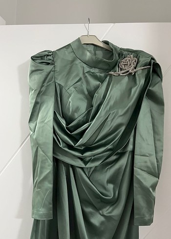 Su Yeşil Drapeli Uzun Abiye Elbise - Görsel 2