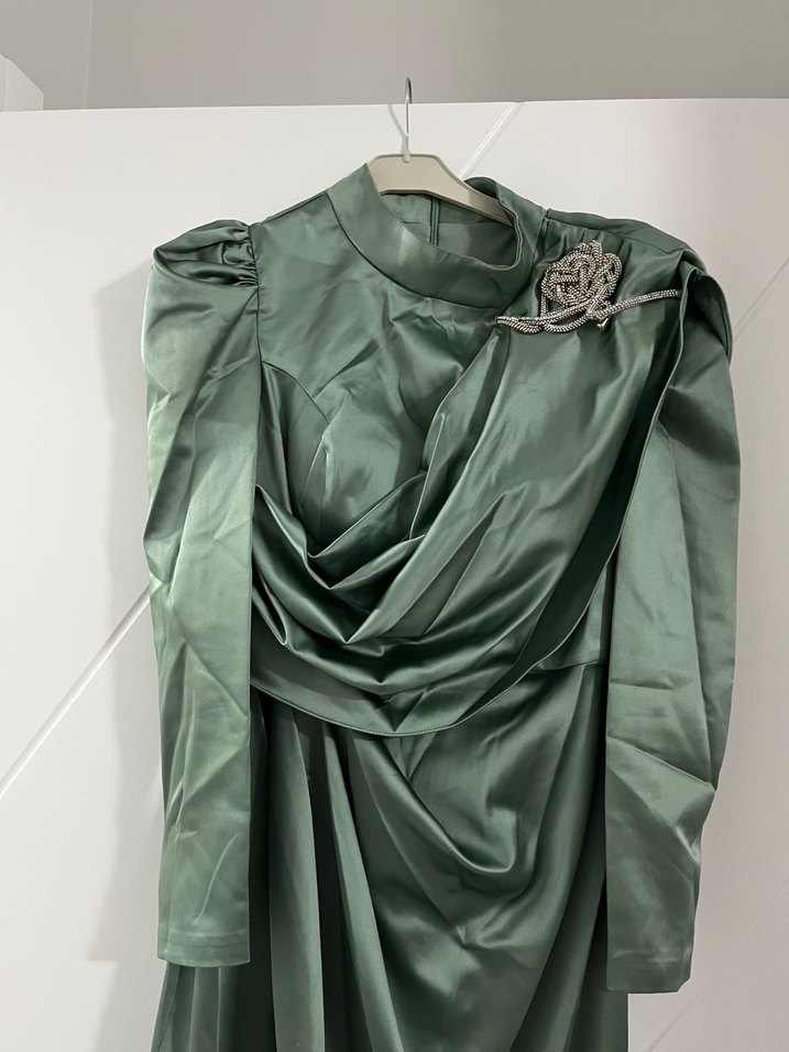 Su Yeşil Drapeli Uzun Abiye Elbise - Görsel 2