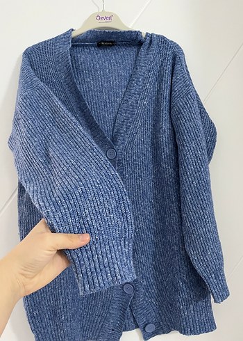 Mavi Triko Midi Hırka, Rahat Kesim - Görsel 3