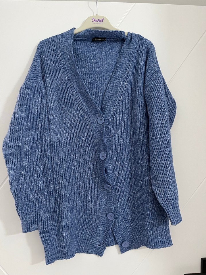 Mavi Triko Midi Hırka, Rahat Kesim - Görsel 2